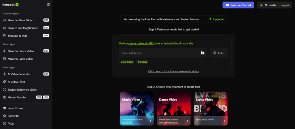 Freebeat ai app dashboard
