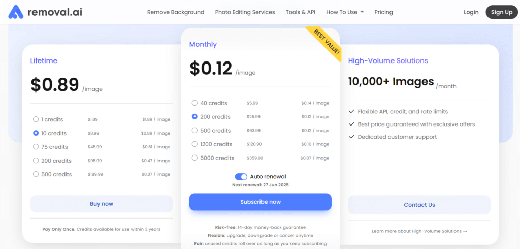 Removal ai app pricing