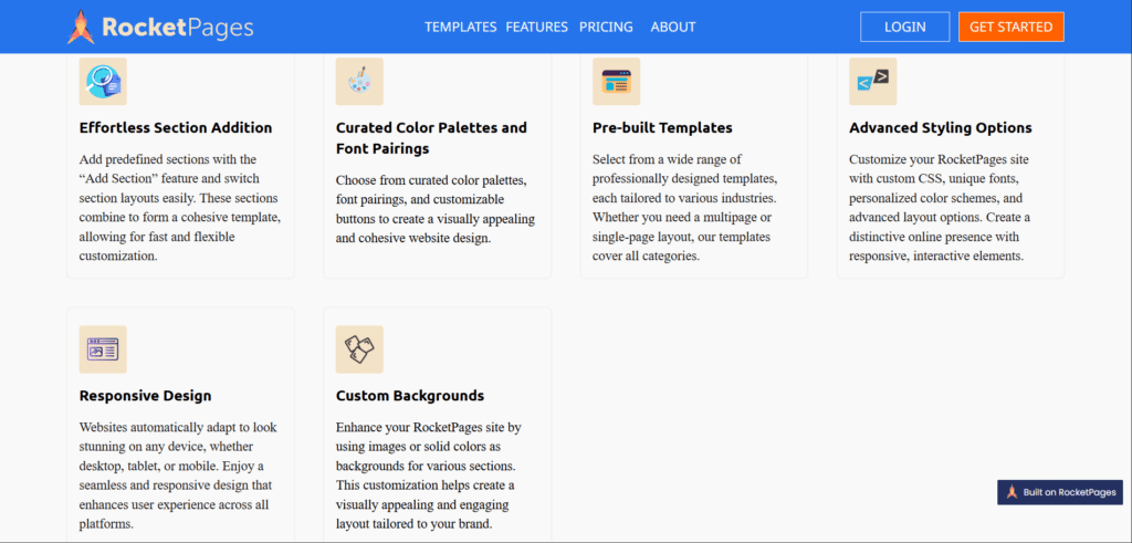 Rocketpages ai app features
