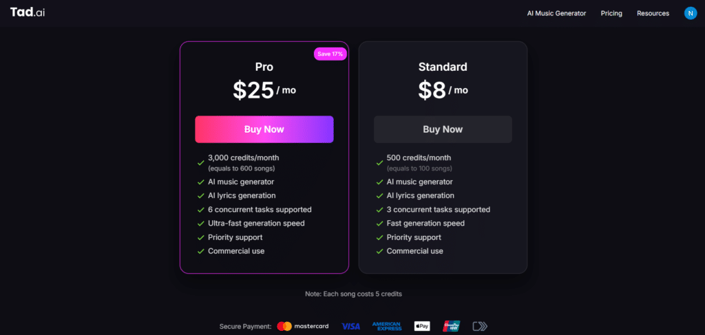 Tad ai app pricing