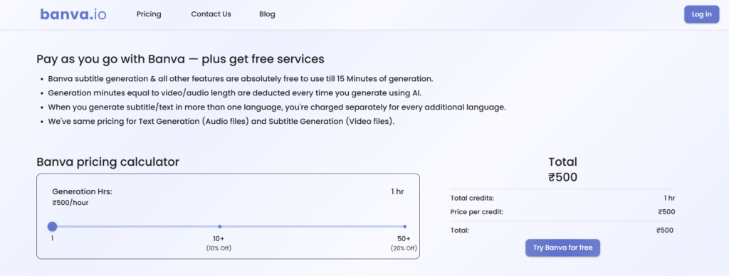 banva ai app pricing