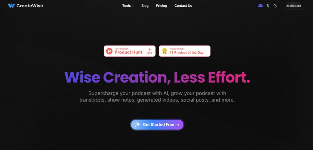 createwise ai app homepage