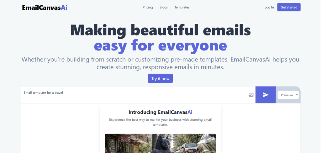 emailcanvas ai app homepage
