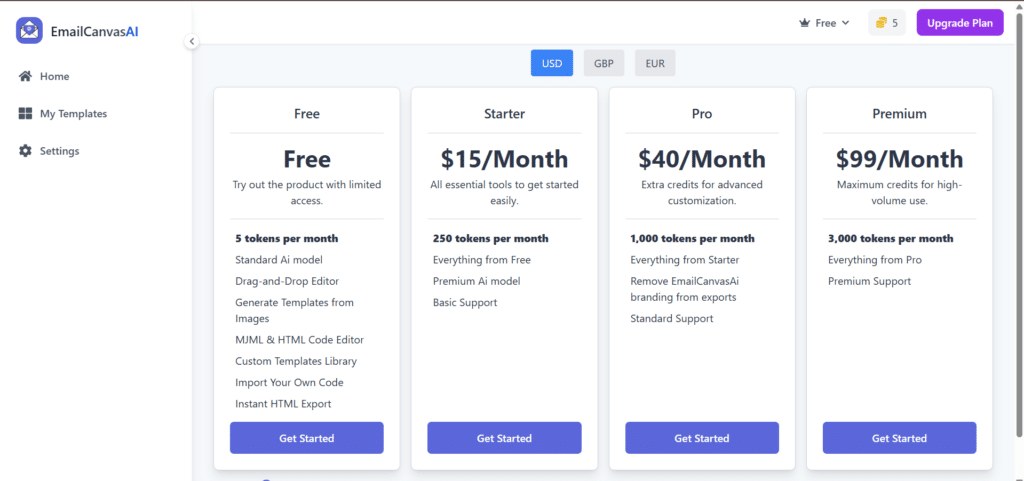emailcanvas ai app pricing