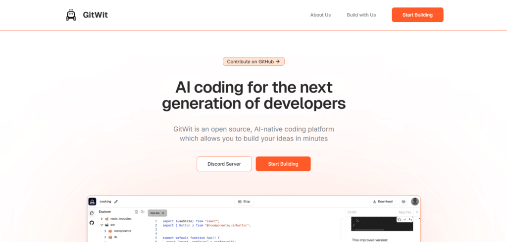 gitwit ai app homepage