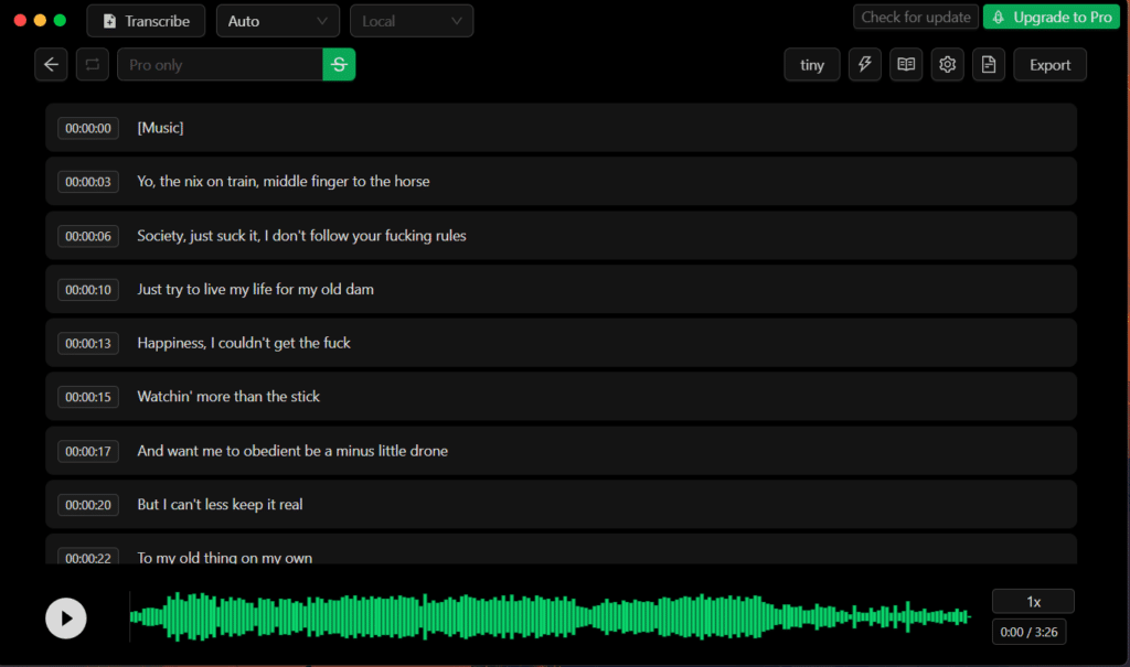 gowhisper ai app transcribed audio