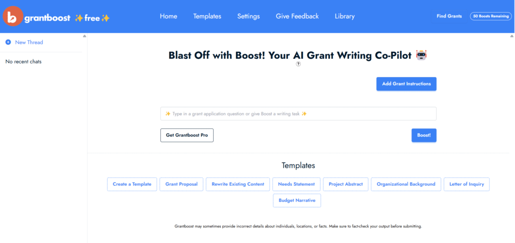 grantboost ai app dashboard