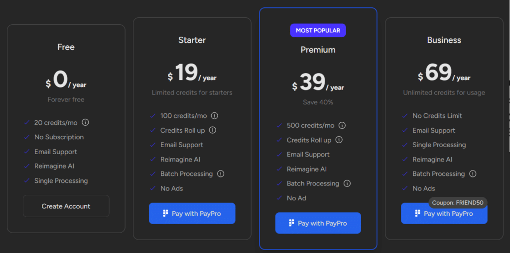 imgupscaler ai app pricing