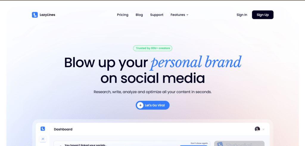lazylines ai app homepage
