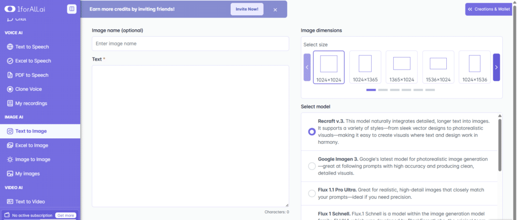oneforall ai app text to image
