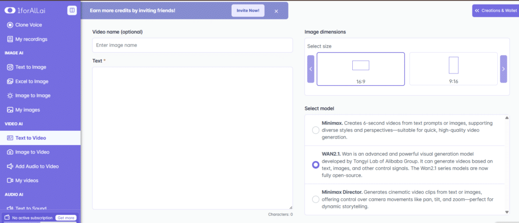 oneforall ai app text to video
