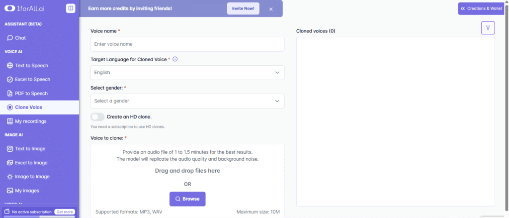 oneforall ai app voice cloning