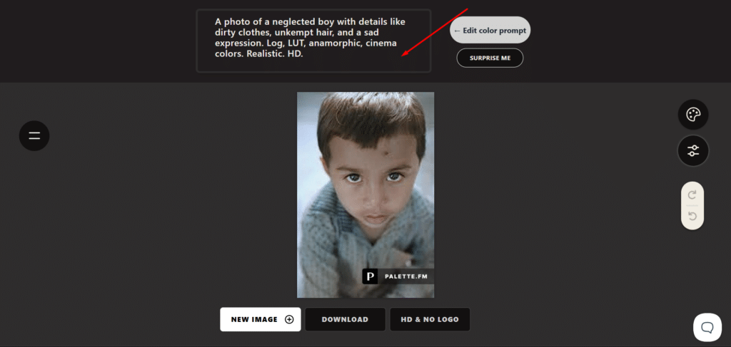 palette ai app color prompt editor