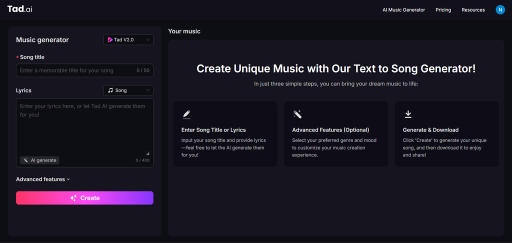 tad ai app music generator