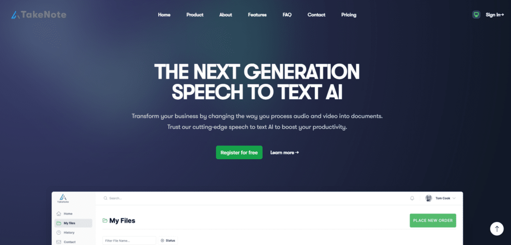 takenotes ai app homepage