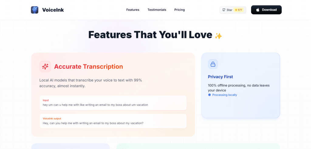 voiceink ai app features