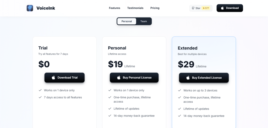 voiceink ai app pricing