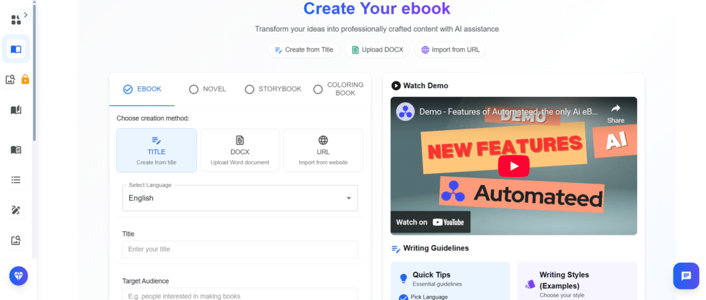 Automateed AI app book generation