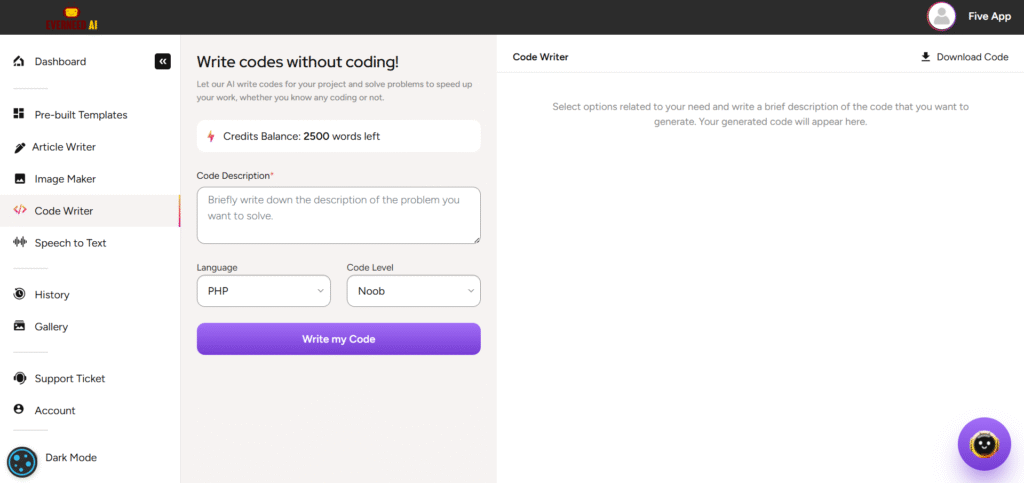 Everneed AI app code Generator
