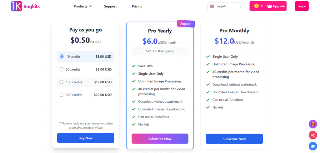 Imgkits ai app pricing
