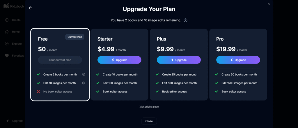 Kidzbook AI app pricing