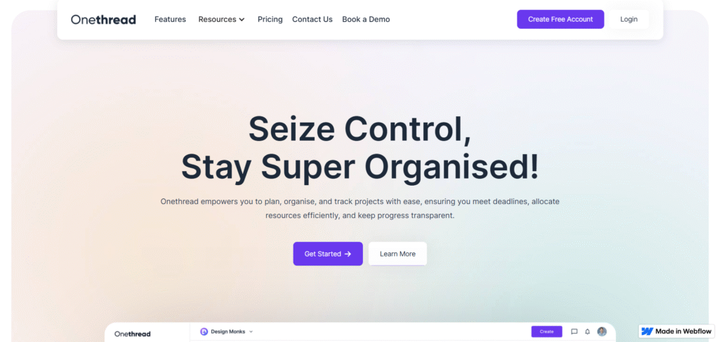 Onethread ai app homepage