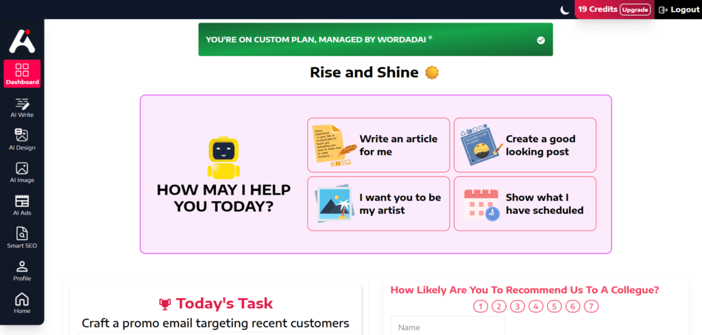Wordad ai app dashboard