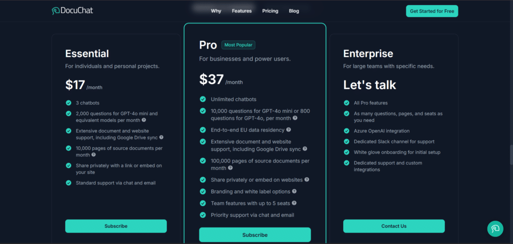 docuchat ai app pricing