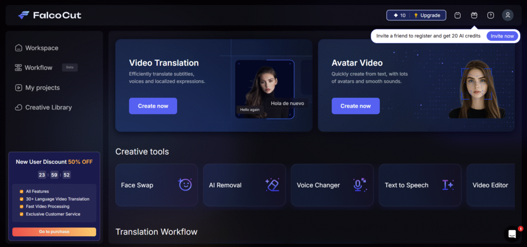 falcucut ai app dashboard