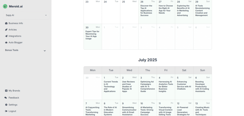 meroid ai app calendar