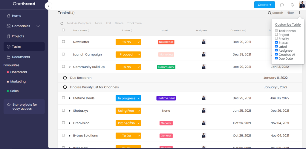 onethread ai app tasklist
