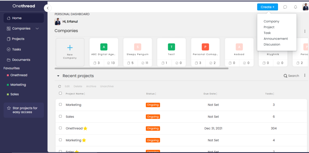onethread ai app user dashboard