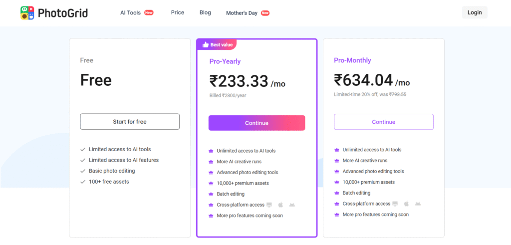 photogrid ai app pricing