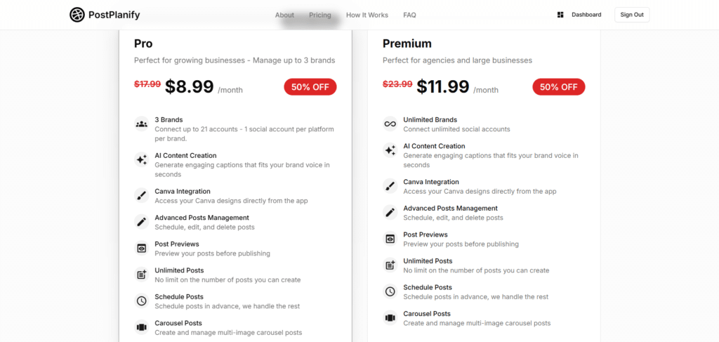 postplanify ai app pricing