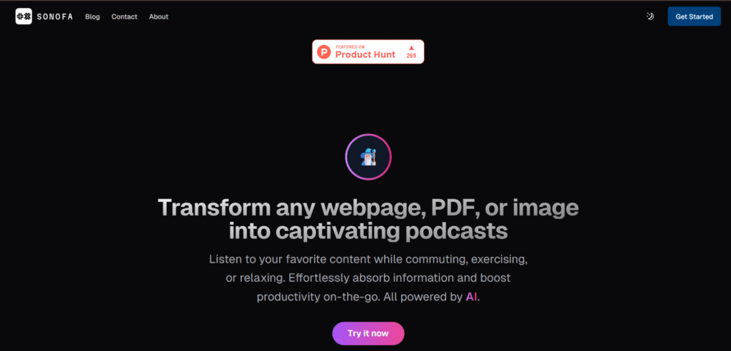 sonofa ai app homepage
