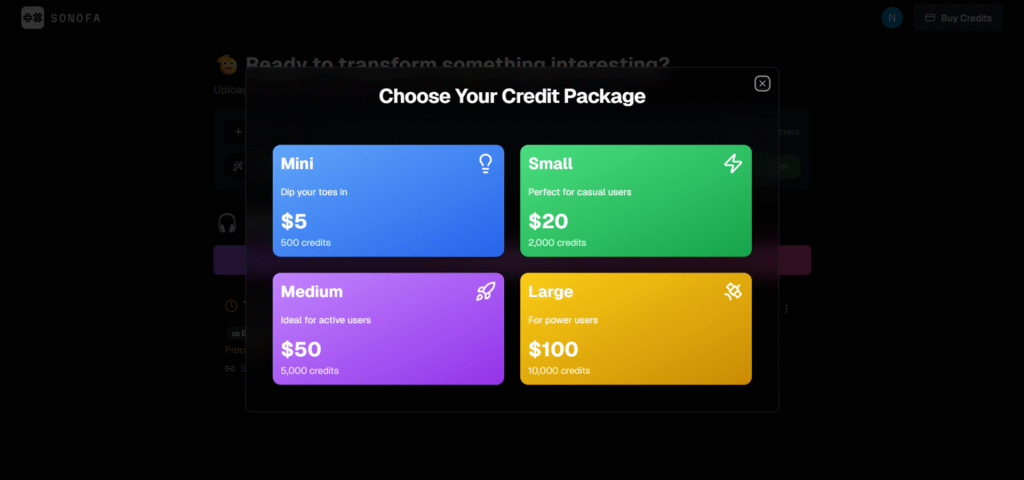 sonofa ai app pricing