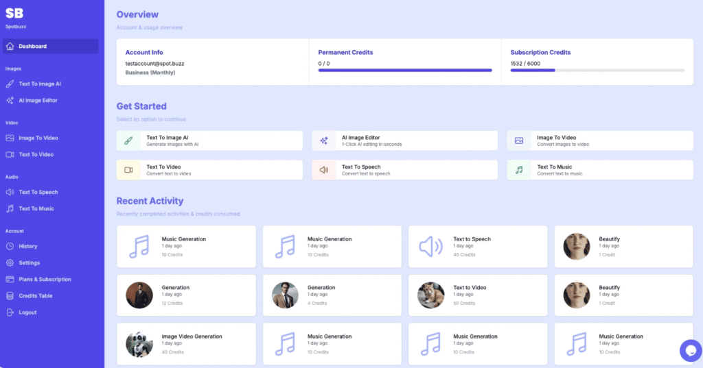 spotbuzz ai app dashboard