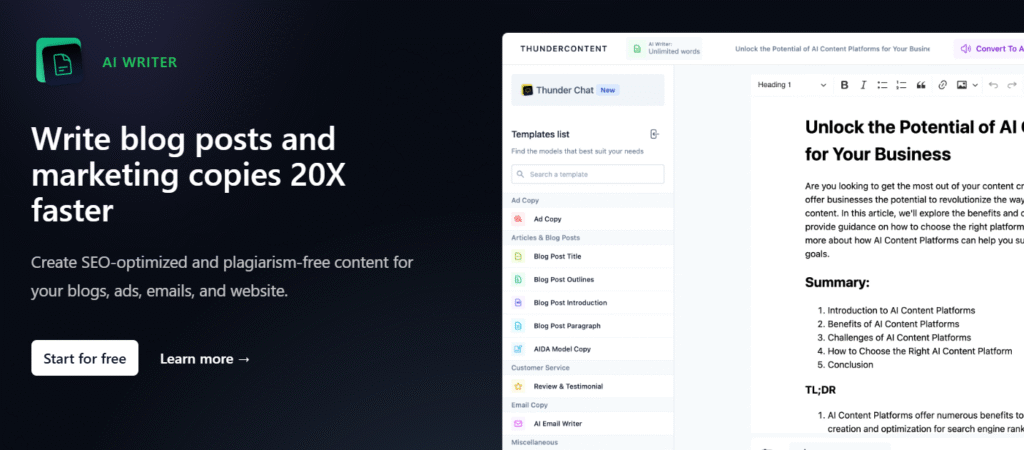 thundercontent ai app ai writer