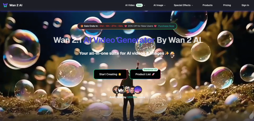 wan 2 ai app homepage