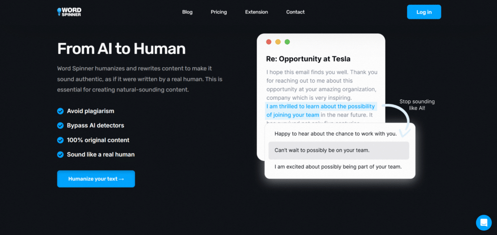 word spinner ai app humanizer