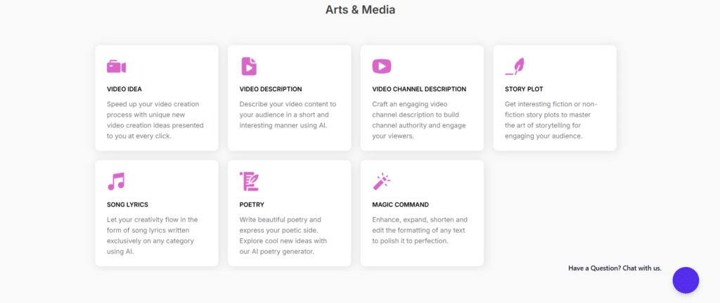 write me ai app arts and media