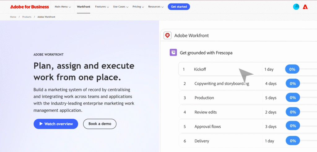 Adobe workfront ai app homepage
