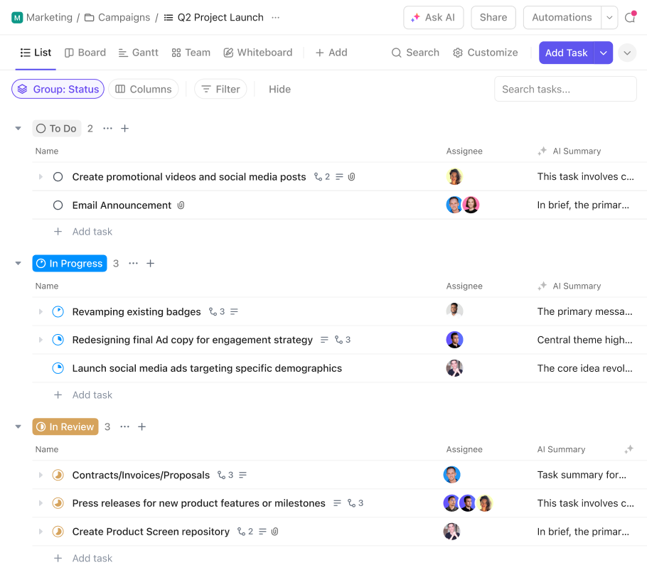 Click up ai app ListView