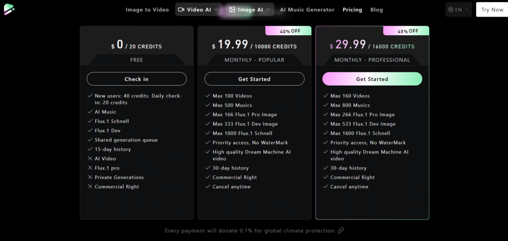 Dream Machine AI app pricing
