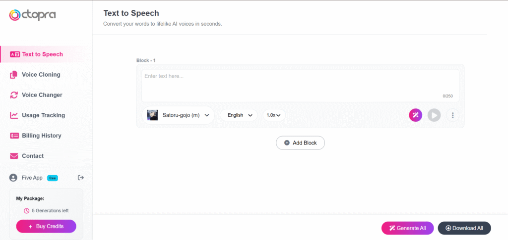 Octopra ai app text to speech