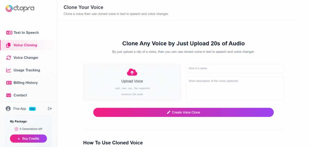 Octopra ai app voice cloning