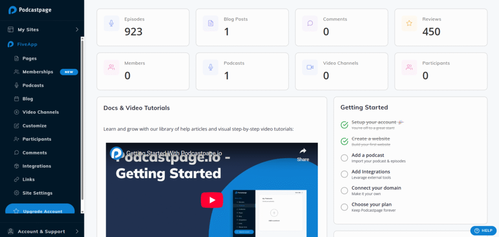 Podcastpage ai app dashboard