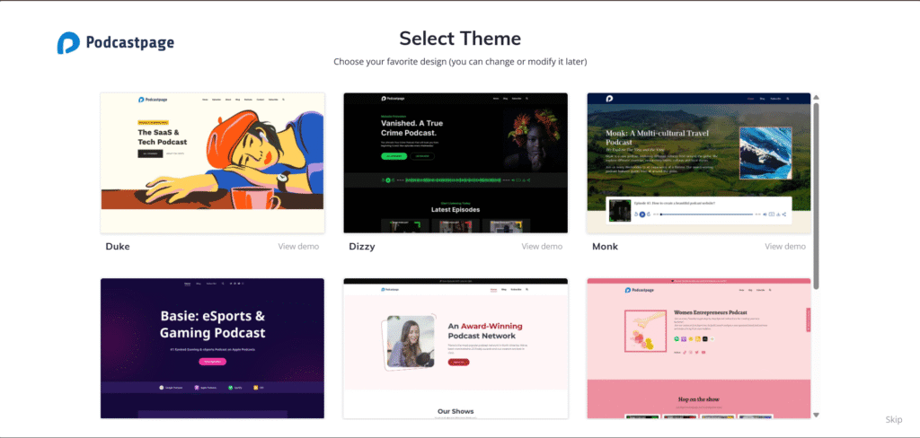 Podcastpage ai app themes