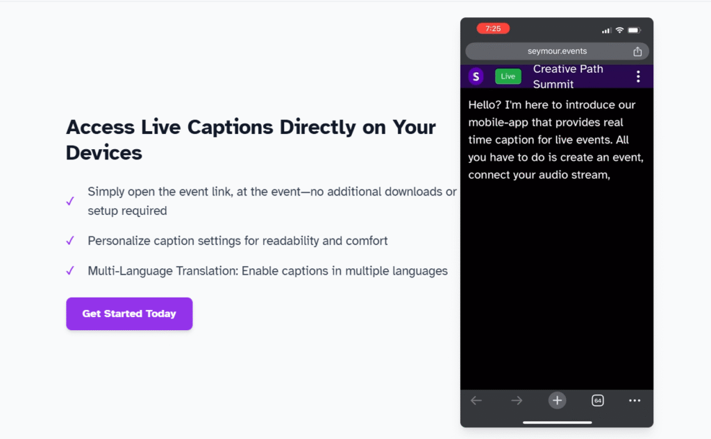 Seymour.events ai app live captions
