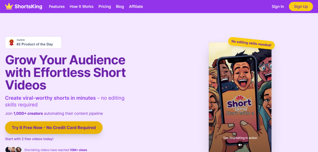 Shortsking ai app homepage